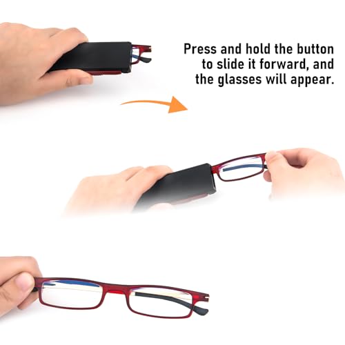 REAVEE Folding Reading Glasses for Men Women Ultra Thin Blue Light Blocking Anti UVEyestrain Computer TR90 Slim Foldable Portable Readers with Compact Flat Case Red 15 - Image 5