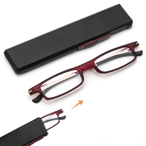 REAVEE Folding Reading Glasses for Men Women Ultra Thin Blue Light Blocking Anti UVEyestrain Computer TR90 Slim Foldable Portable Readers with Compact Flat Case Red 15 - Image 2