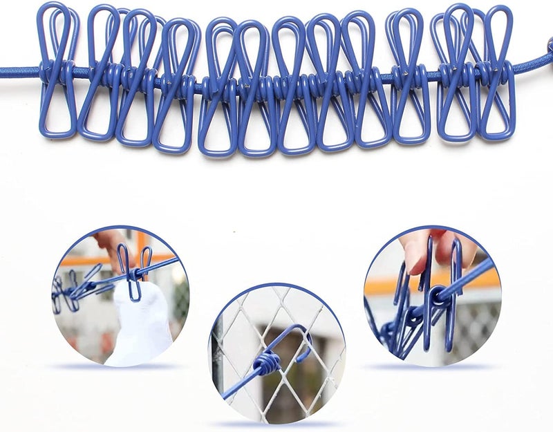 SHOPOBOX Travel Elastic Clothesline Laundry Line Camping Clothes Lines Adjustable Clothes Rope with 12pcs Clothespins Portable Clothesline with Clips for Outdoor Indoor Windproof Clothesline 2