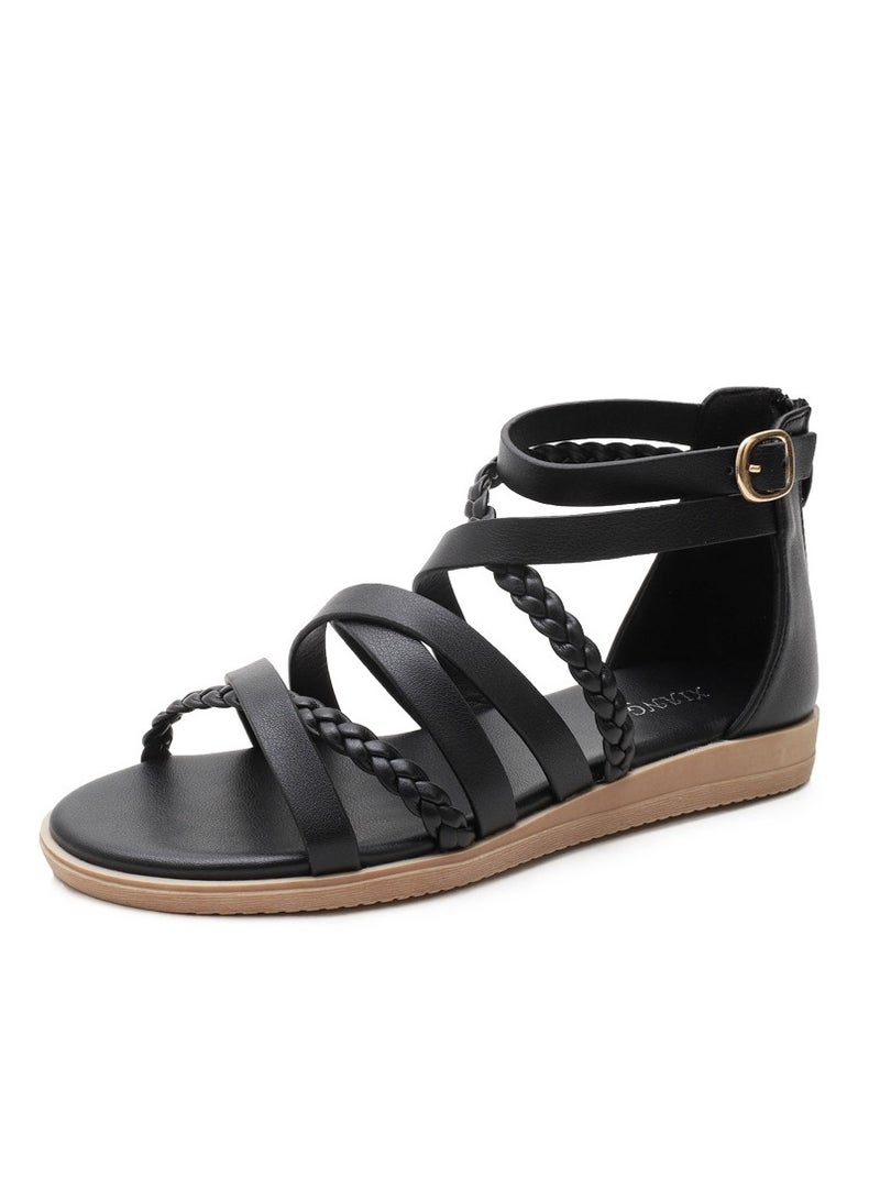 SIKETU Summer Slope And Round Head Retro Hollow Roman Sandals For Women - Image 1
