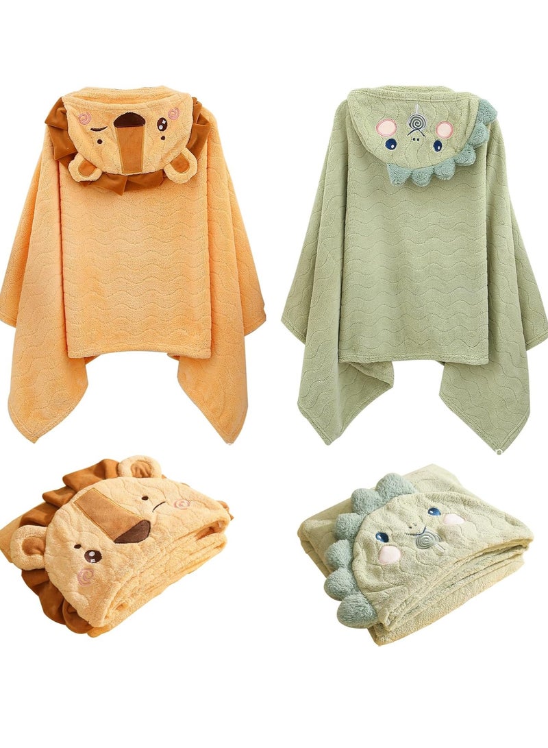 Rightsure 2 Pack Hooded Baby Towels - Large Size Premium Ultra Soft Organic Baby Bath Towel – Absorbent and Hypoallergenic Towels for Baby Boy Girl, Toddler, Newborn Essentials (Dinosaur & Lion) - Image 1