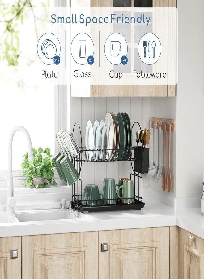Prakal 2 Tier Dish Drying Rack, Multifunctional Large Dish Drainers for Kitchen Counter,Stainless Steel Kitchen Drying Rack, Bowl Drying Rack, Extendable Drain Spout, Black. - Image 3
