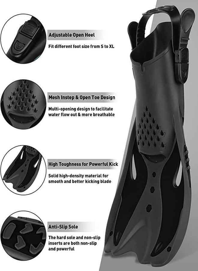 Delavala Snorkel Fins Adjustable Buckles Open Heel Swim Flippers Travel Size Short Swim Fins for Snorkeling Diving Swimming Adult Men Womens - Image 2