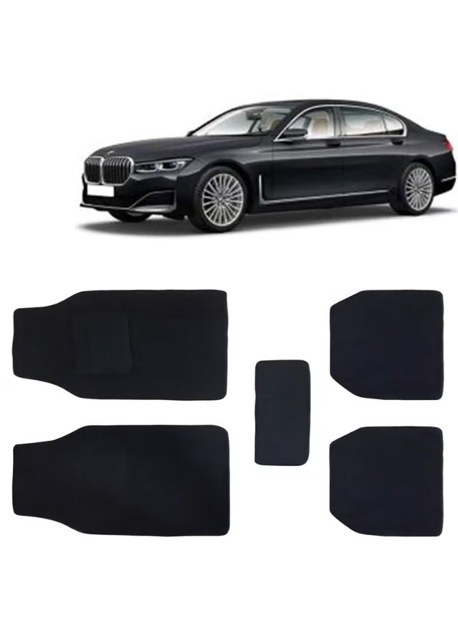 Classic Carpet Style Universal Car Mats for BMW 7 Series, 2018 Onwards Model, Black Color Anti Slip Car Floor Foot Mats, Complete Set of 5 Piece, Executive Series - Image 1