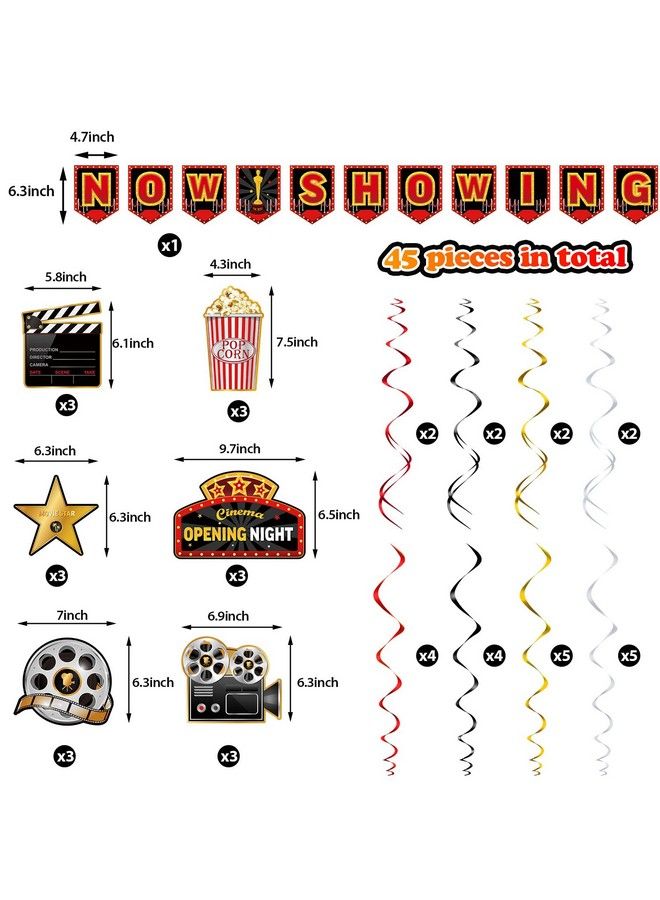 Sumind 45 Pieces Movie Night Decorations Party Decorations Kit Now Showing Banner Hanging Swirls Movie Theater Themed For Bridal Shower Birthday Party Supplies Film Backdrop - Image 3