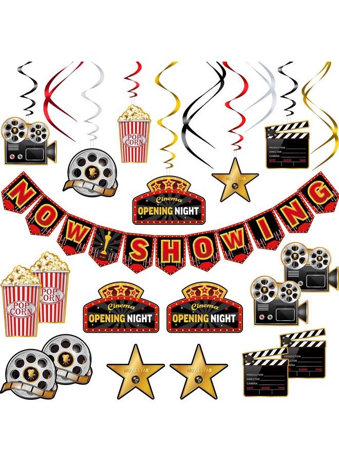 Sumind 45 Pieces Movie Night Decorations Party Decorations Kit Now Showing Banner Hanging Swirls Movie Theater Themed For Bridal Shower Birthday Party Supplies Film Backdrop - Image 1