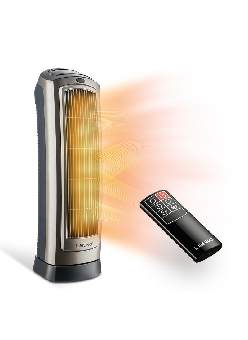 Lasko Lasko Oscillating Digital Ceramic Tower Heater for Home with Adjustable Thermostat Timer and Remote Control 23 Inches 1500W Silver 755320 85L x 725W x 23H Silver 