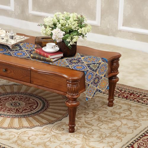 Winotic Boho Bohemian Table Runner 36 Inches Long, Vintage Seasonal Blue Table Runners for Party Kitchen Dining Coffee Table Bedroom Dressers Indoor Outdoor, Machine Washable (Bohemian C, 13” x 36”) - Image 4