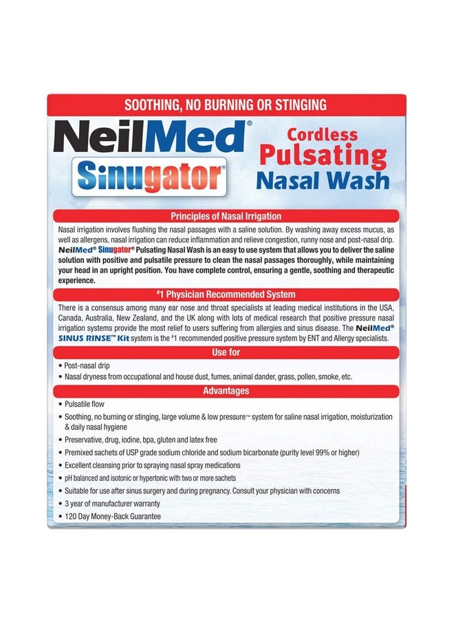 NeilMed Sinugator Cordless Pulsating Nasal Wash Kit With One Irrigator, 30 Premixed Packets And 3 Aa Batteries(Pack Of 1)  - Image 2