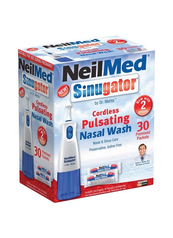 NeilMed Sinugator Cordless Pulsating Nasal Wash Kit With One Irrigator, 30 Premixed Packets And 3 Aa Batteries(Pack Of 1)  - Image 1