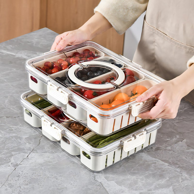 MineSign 2Pack Divided Snackle Box with Lids Stackable Food Serving Tray for Fruit&Veggie Plastic Fridge Storage Container for Pantry Freezer Clear Snack Box for Meal Prep Candy Nuts Spice - Image 3