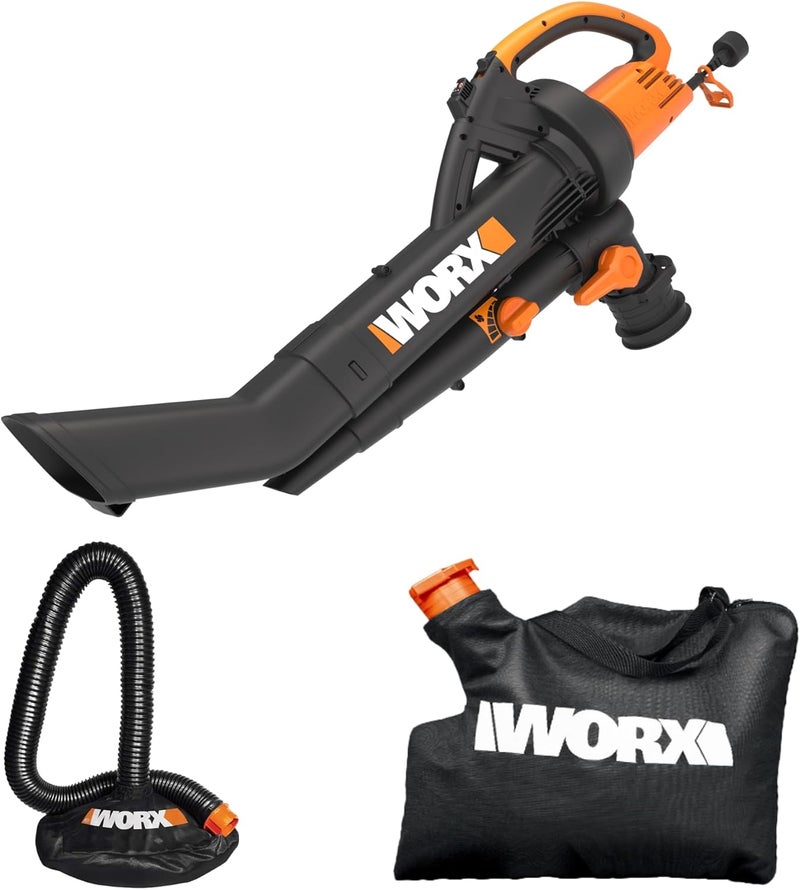 WORX Trivac 3-in-1 Electric Leaf Blower for Lawn Care, Leaf Mulcher/Leaf Vacuum with Bag, 350 CFM & 210 MPH, Leaf Shredder with Metal Impeller, Reusable Bag Included, Corded, WG505.2 - Image 1