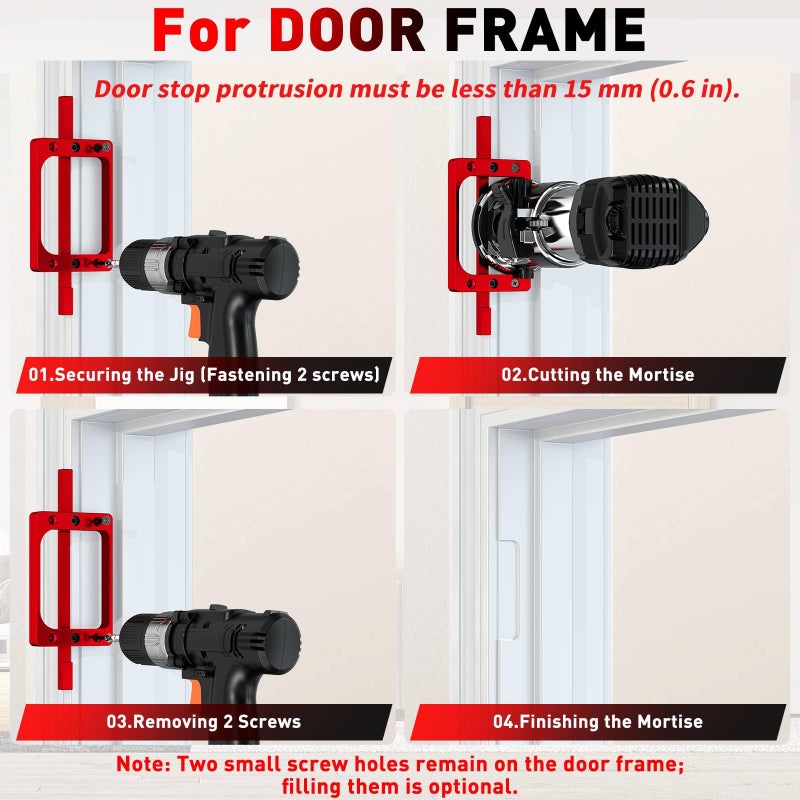Gohelper 3-1/2" Fixed Size Door Hinge Jig for Door and Jamb, Aluminum Alloy Door Hinge Template Kit for Router, Mortise Jig Fits 3.5" Length 1/4" R, 5/8" R and Square Corner Hinges (Red One) - Image 5