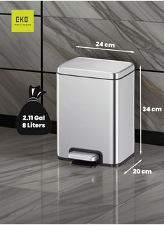 EKO MADISON SERIES | Brushed Stainless Steel Finish | Soft-Closing | Fingerprint-Resistant | Luxury Pedal Trash & Garbage Bin | Multiple Sizes ( 6 - 20 L) To Suit Different Places | 8 Liters  - Image 4