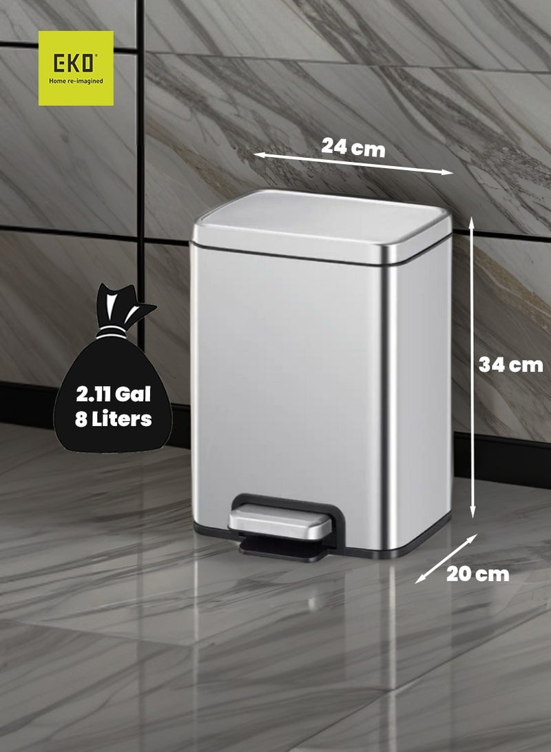 EKO MADISON SERIES | Brushed Stainless Steel Finish | Soft-Closing | Fingerprint-Resistant | Luxury Pedal Trash & Garbage Bin | Multiple Sizes ( 6 - 20 L) To Suit Different Places | 8 Liters  - Image 4
