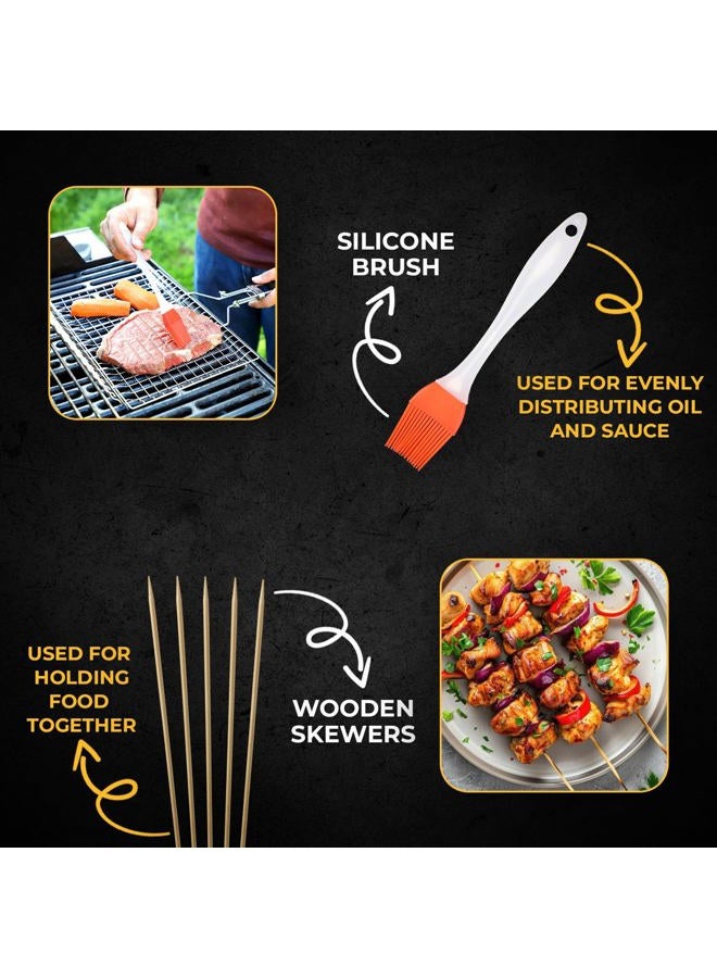 Upgrillz Portable BBQ Fish Grill Basket for Outdoor Grill, Rustproof 430 Stainless Steel with Detachable and Foldable Handle Includes 50 Bamboo skewers, basting Brush, and Carry Bag (Pack of 1) - Image 4