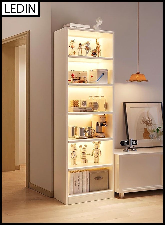 LEDIN Bookcase Bookshelves, 5-Shelf Tall Bookcase Wood Open Display Floor Bookshelf, Large Storage Organizer for Library, Bedroom, Living Room 180x24x40cm (White) - Image 1