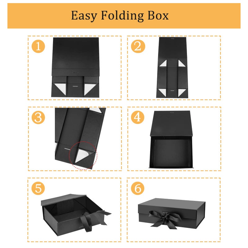 DaiUni 10.5"X7.5"X3.1" Black Magnetic Gift Box with Lid and Ribbon for Presents - Image 3