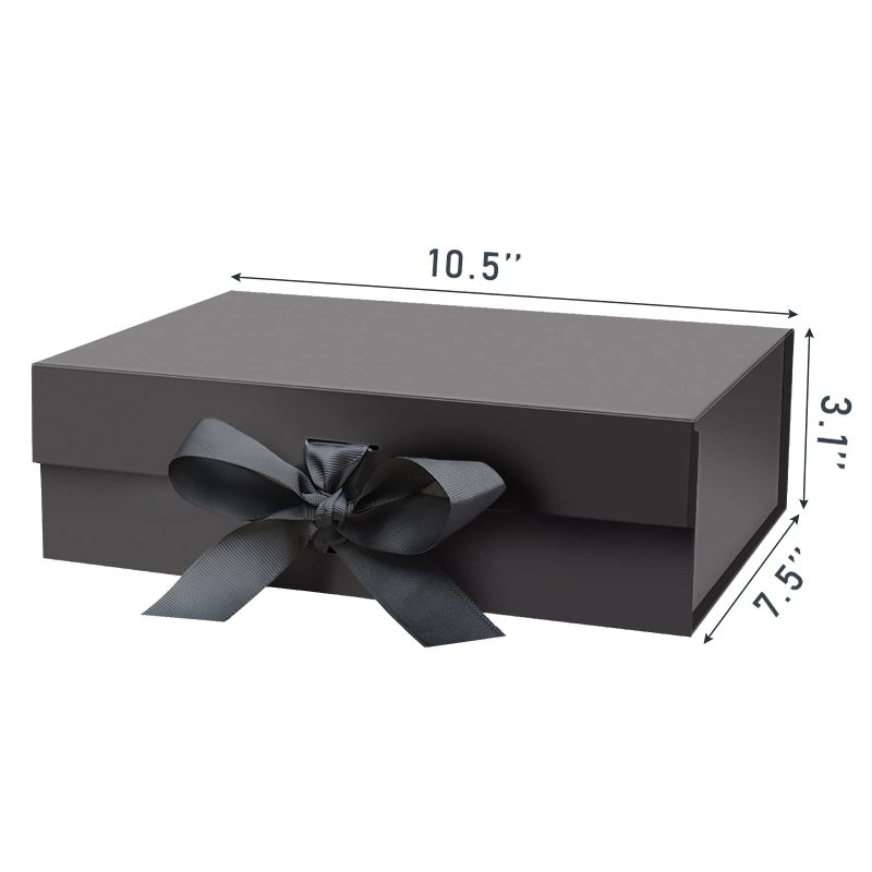 DaiUni 10.5"X7.5"X3.1" Black Magnetic Gift Box with Lid and Ribbon for Presents - Image 2