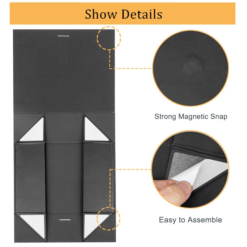DaiUni 10.5"X7.5"X3.1" Black Magnetic Gift Box with Lid and Ribbon for Presents - Image 4