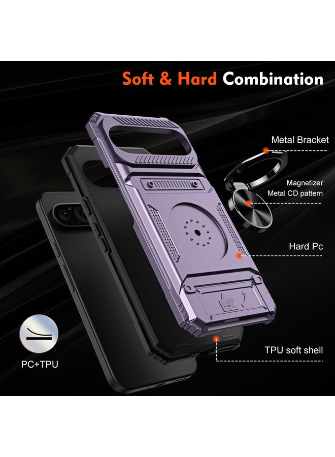 اس-توب جراب لهاتف Google Pixel 9 / 9 Pro مصنوع من مادة TPU الهجينة PC المقاومة للصدمات مع حامل حلقي معدني - Image 5