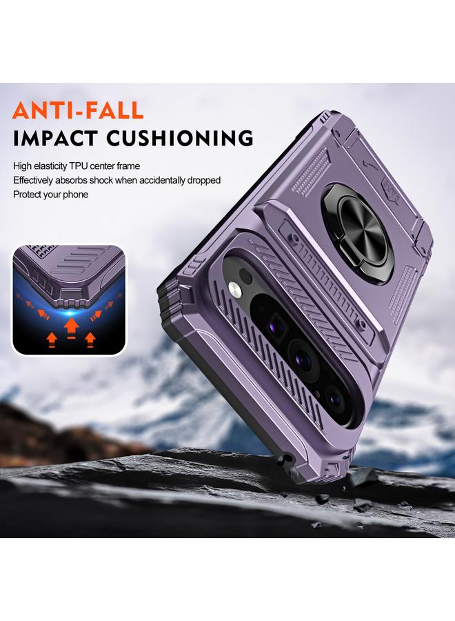 اس-توب جراب لهاتف Google Pixel 9 / 9 Pro مصنوع من مادة TPU الهجينة PC المقاومة للصدمات مع حامل حلقي معدني - Image 3