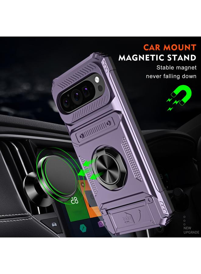 اس-توب جراب لهاتف Google Pixel 9 / 9 Pro مصنوع من مادة TPU الهجينة PC المقاومة للصدمات مع حامل حلقي معدني - Image 2