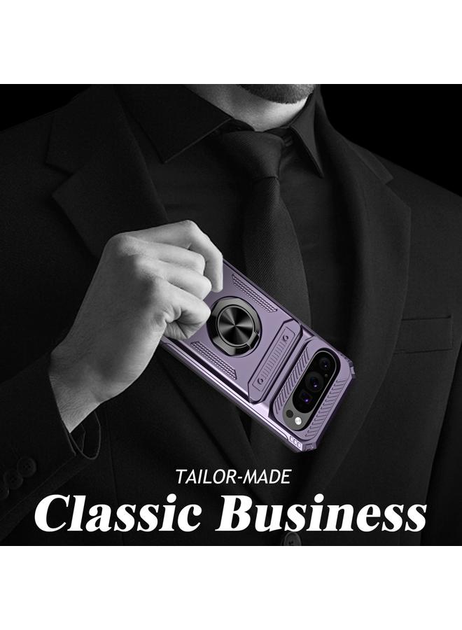 اس-توب جراب لهاتف Google Pixel 9 / 9 Pro مصنوع من مادة TPU الهجينة PC المقاومة للصدمات مع حامل حلقي معدني - Image 4