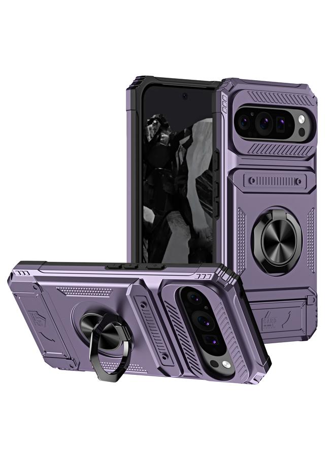 اس-توب جراب لهاتف Google Pixel 9 / 9 Pro مصنوع من مادة TPU الهجينة PC المقاومة للصدمات مع حامل حلقي معدني - Image 1