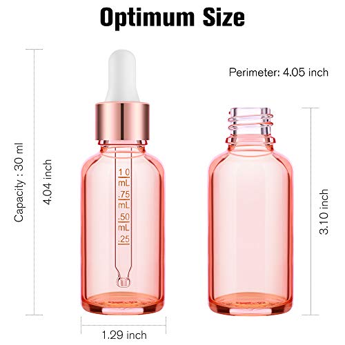 PrettyCare Glass Eye Dropper Bottles 24 Pack, 1oz (30ml) Rose Empty Thick Bottles Bulk with Leakproof Caps - With Labels & Funnels for Storage, Travel, Essential Oils, Cuticle Oils, Tinctures - Image 3