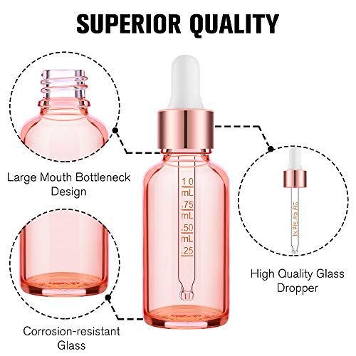 PrettyCare Glass Eye Dropper Bottles 24 Pack, 1oz (30ml) Rose Empty Thick Bottles Bulk with Leakproof Caps - With Labels & Funnels for Storage, Travel, Essential Oils, Cuticle Oils, Tinctures - Image 5