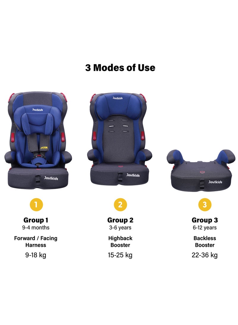 جوفيكيدز Jovikids Tammy Car Seat With 3 Point Seat Belt (Group 1/2/3, 9M-12Y), Covertable Highback Booster Seat for Kids, Adjustable Headrest and Width, Convenient for Everyday Use and Travel, ECE R44, Navy Blue - Image 2