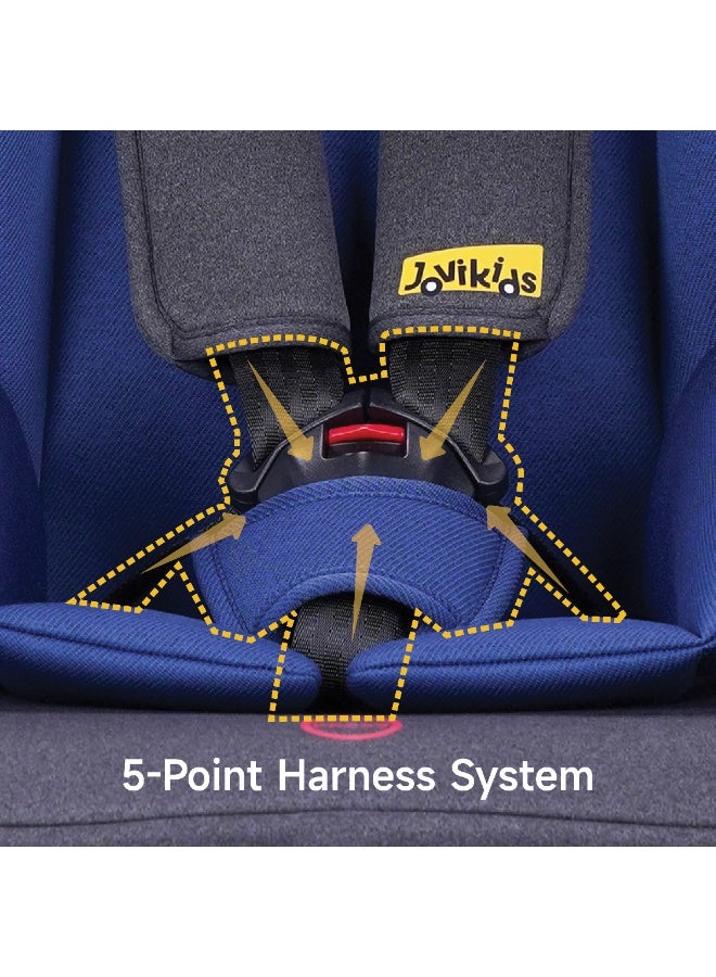 جوفيكيدز Jovikids Tammy Car Seat With 3 Point Seat Belt (Group 1/2/3, 9M-12Y), Covertable Highback Booster Seat for Kids, Adjustable Headrest and Width, Convenient for Everyday Use and Travel, ECE R44, Navy Blue - Image 4