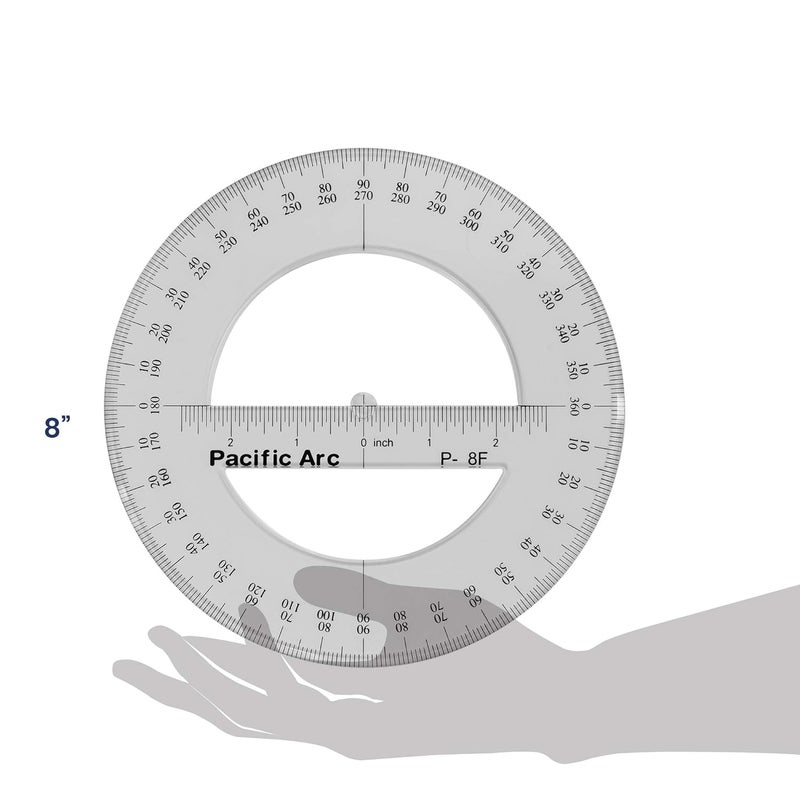 Pacific Arc 's 8 Inch 360 Degree Plastic Circular Protractor Clear - Image 2