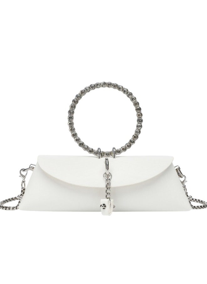 Rup Art Women’s PU Leather Shoulder Clutch Bag – Korean Macaron Design with Rhinestone Ring & Chain, Circular Ring Closure, Elegant Party Purse  - Image 1