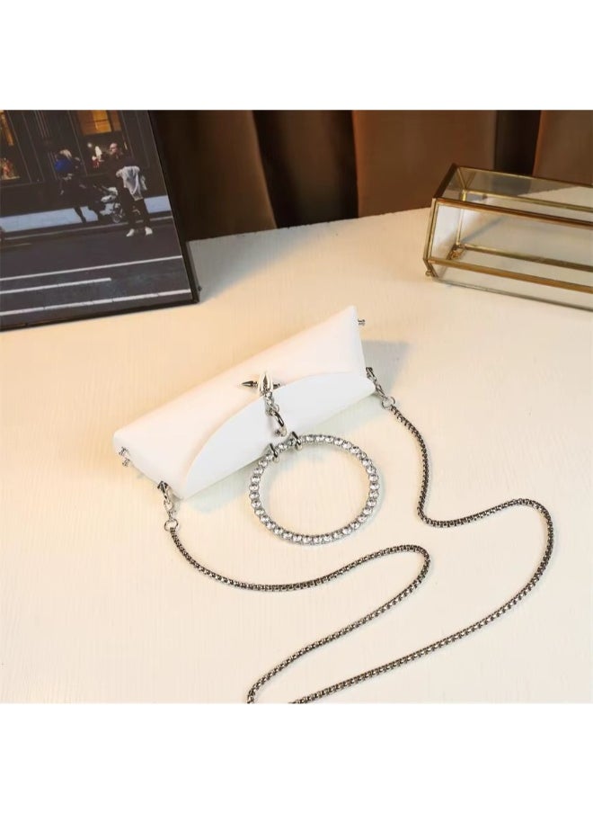 Rup Art Women’s PU Leather Shoulder Clutch Bag – Korean Macaron Design with Rhinestone Ring & Chain, Circular Ring Closure, Elegant Party Purse  - Image 3