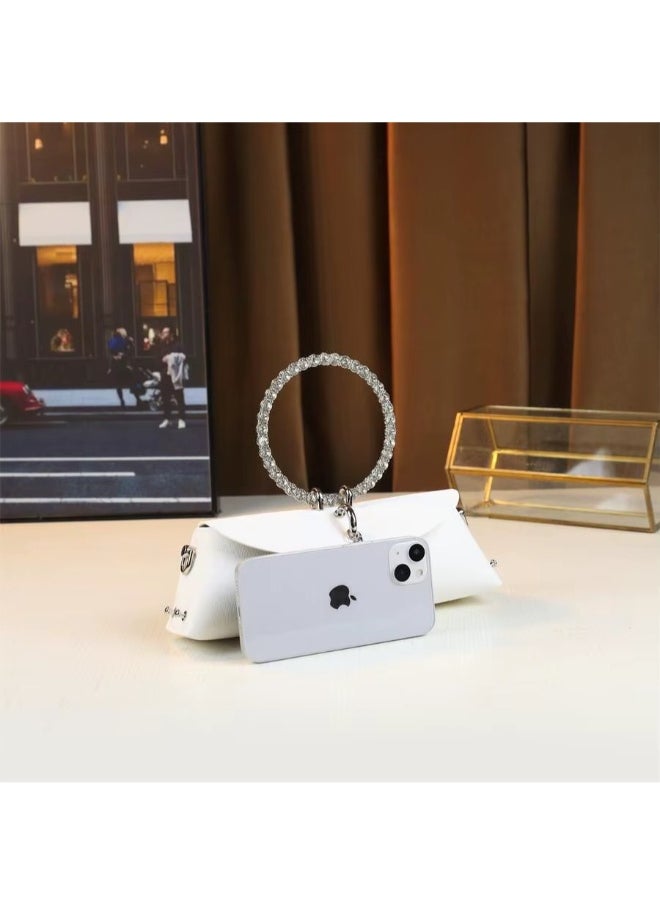 Rup Art Women’s PU Leather Shoulder Clutch Bag – Korean Macaron Design with Rhinestone Ring & Chain, Circular Ring Closure, Elegant Party Purse  - Image 2