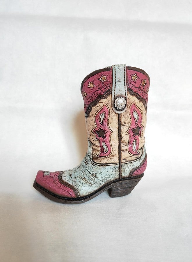 Eagrafts Western Cowboy Boot Pencil Holder, Decorative Vase Caddy, Pink and Turquoise, 5.3 inches - Image 1