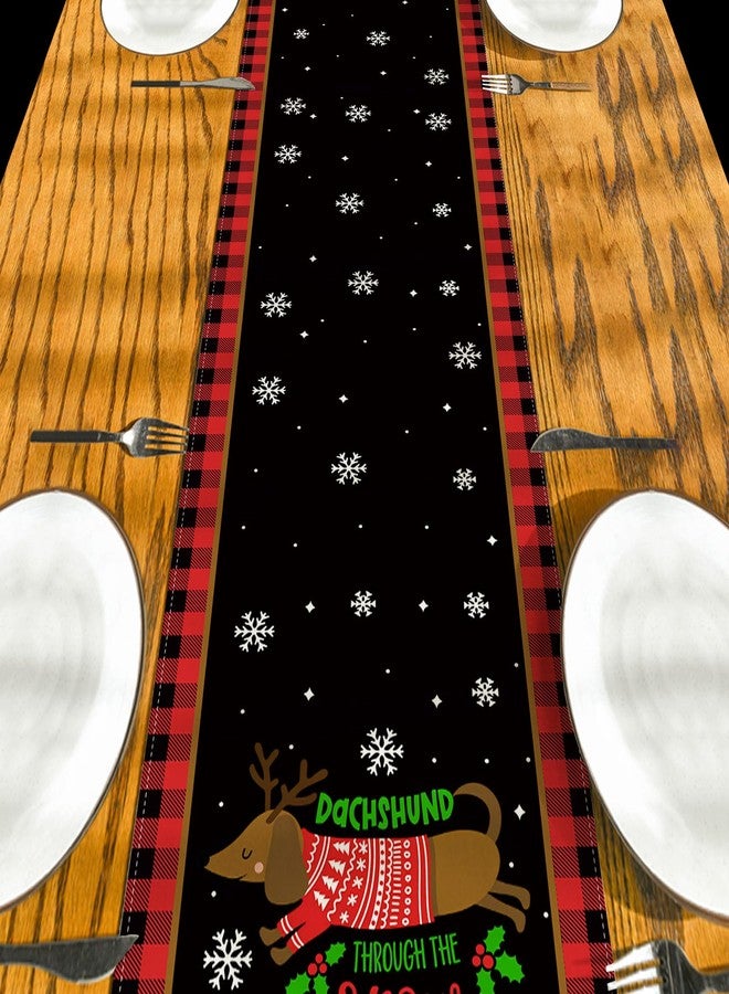 Yarcooly Dachshund Christmas Table Runner Christmas Dog Table Cover Buffalo Plaid Christmas Decor Dachshund New Year Xmas Decor Christmas Decorations for Home Party - Image 5