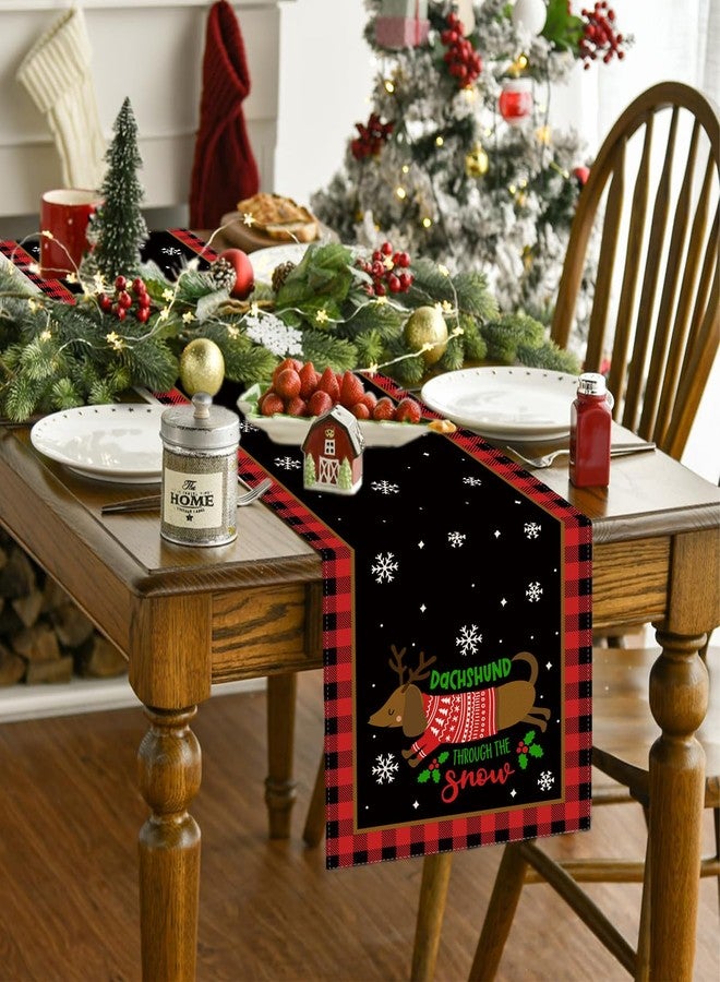 Yarcooly Dachshund Christmas Table Runner Christmas Dog Table Cover Buffalo Plaid Christmas Decor Dachshund New Year Xmas Decor Christmas Decorations for Home Party - Image 2