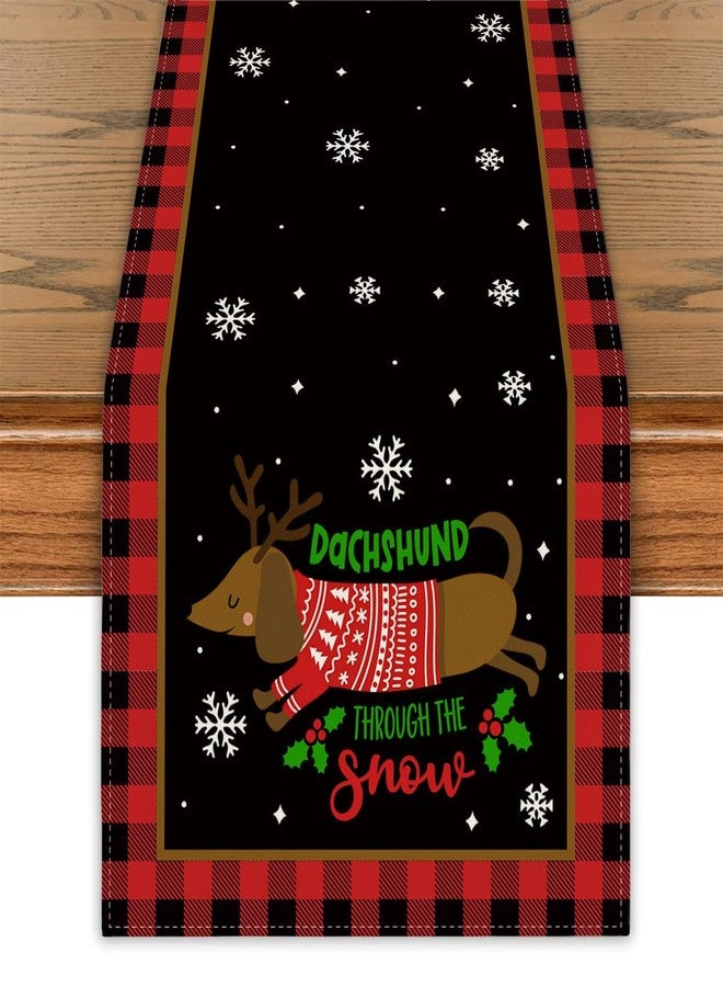 Yarcooly Dachshund Christmas Table Runner Christmas Dog Table Cover Buffalo Plaid Christmas Decor Dachshund New Year Xmas Decor Christmas Decorations for Home Party - Image 1