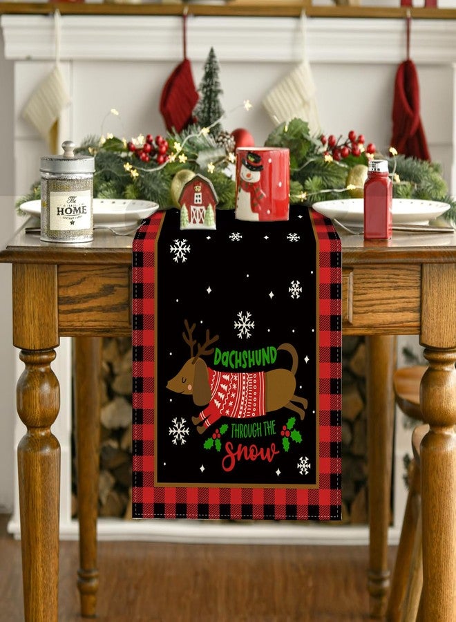 Yarcooly Dachshund Christmas Table Runner Christmas Dog Table Cover Buffalo Plaid Christmas Decor Dachshund New Year Xmas Decor Christmas Decorations for Home Party - Image 4