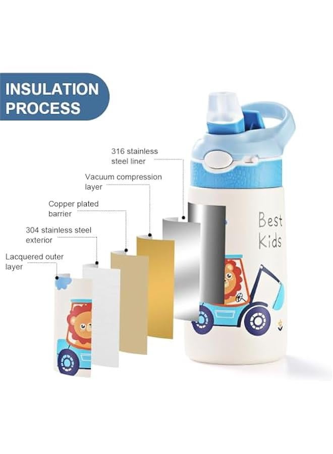 هوكور زجاجات مياه للاطفال من الستانلس ستيل مع ماصة من هوكور، زجاجة مياه معزولة بجدار مزدوج سعة 13.5 اونصة تحافظ على المشروبات الساخنة والباردة، زجاجة ثيرموس للاطفال الصغار مع مقبض خال من BPA للمدرسة للاول - Image 3