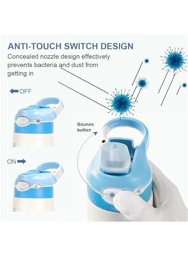 هوكور زجاجات مياه للاطفال من الستانلس ستيل مع ماصة من هوكور، زجاجة مياه معزولة بجدار مزدوج سعة 13.5 اونصة تحافظ على المشروبات الساخنة والباردة، زجاجة ثيرموس للاطفال الصغار مع مقبض خال من BPA للمدرسة للاول - Image 4