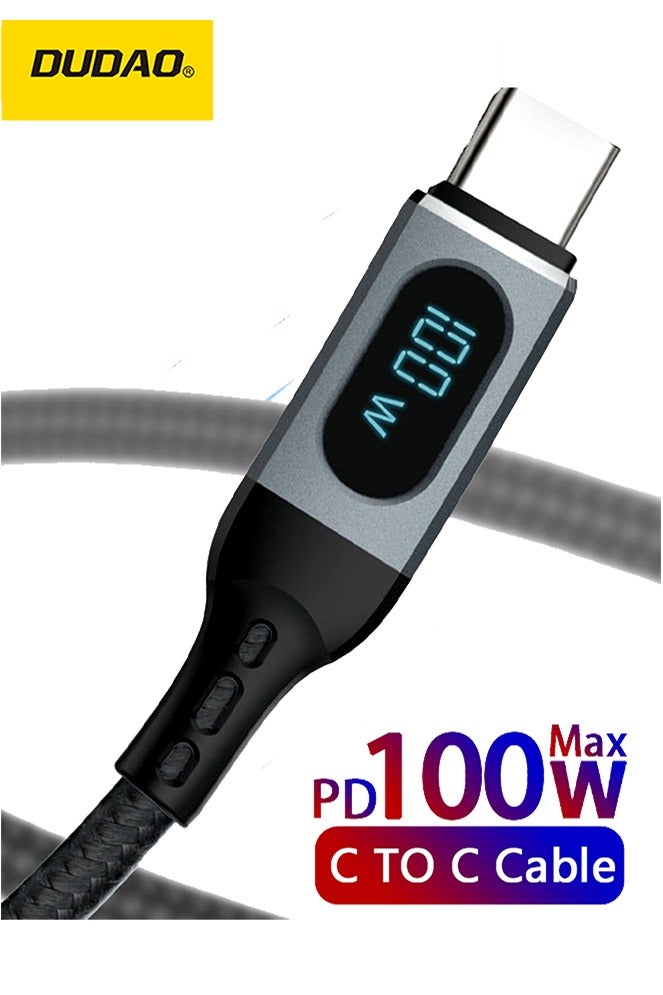 دوداو كابل شحن سريع بشاشة رقمية بقوة 100 وات، شاحن سريع من كابل Type C إلى كابل Type C، متوافق تمامًا مع بروتوكول الشحن السريع، مناسب للهواتف المحمولة والأجهزة اللوحية وأجهزة الكمبيوتر المحمولة متعددة العلامات التجارية - Image 1