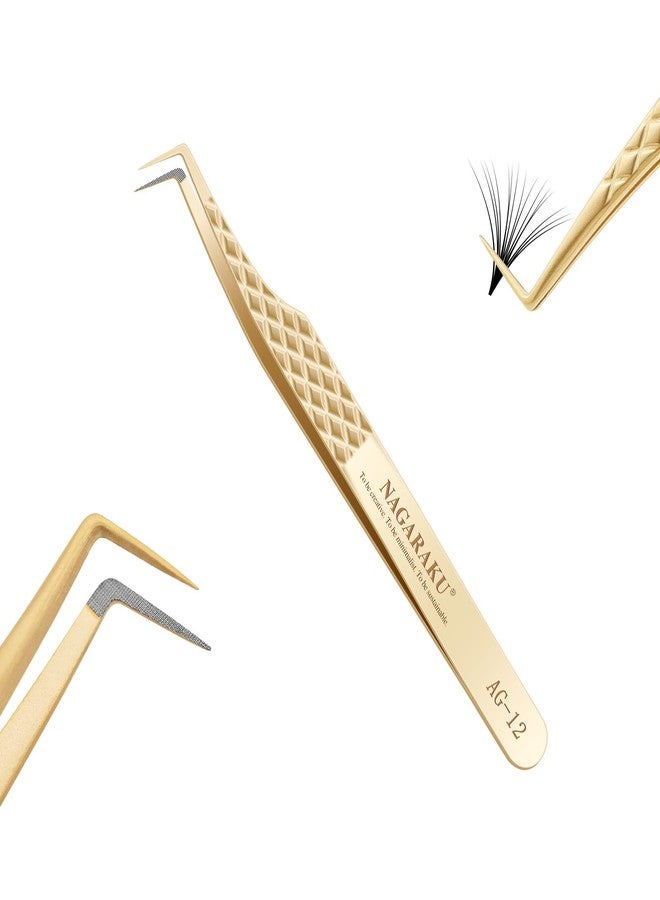 NAGARAKU ملقط ناغاراكو بدقة مع طرف ألياف لتمديد الرموش، قبضة ماسية، مضاد للكهرباء الساكنة، مضاد للانزلاق، من الفولاذ المقاوم للصدأ الممتاز، ملقط رموش مدبب بحجم 85 درجة مع علبة - AG-12 - Image 1
