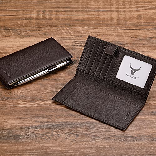 HISCOW Soft Leather Checkbook Cover Card Holder with Divider Italian Calfskin Pebbled Coffee - Image 3