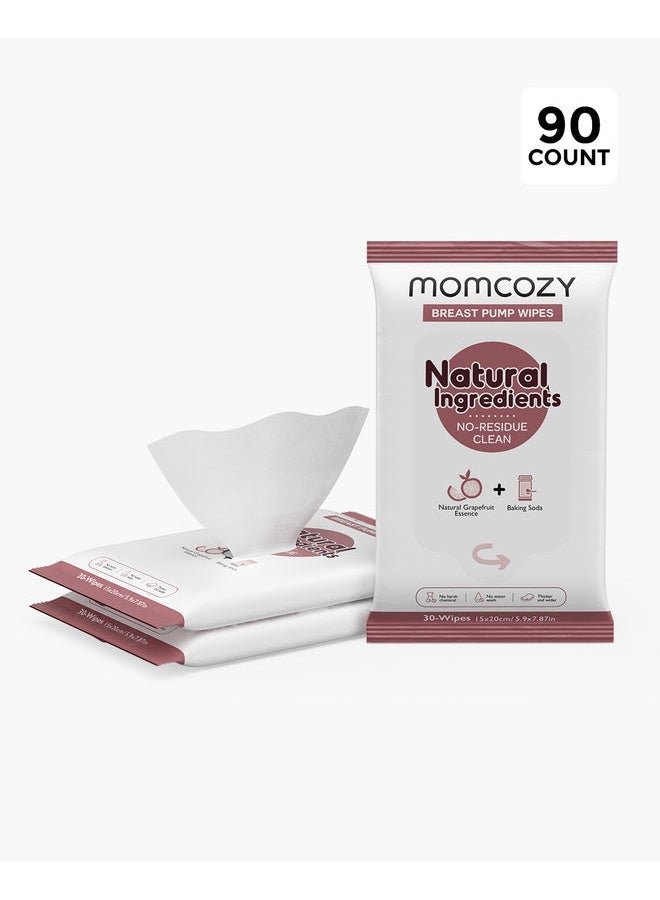 مام كوزي Momcozy مناديل تنظيف شفاطة الحليب - تنظيف فوري وآمن في أي مكان ووقت - 30 منديل × 3 عبوات - Image 1