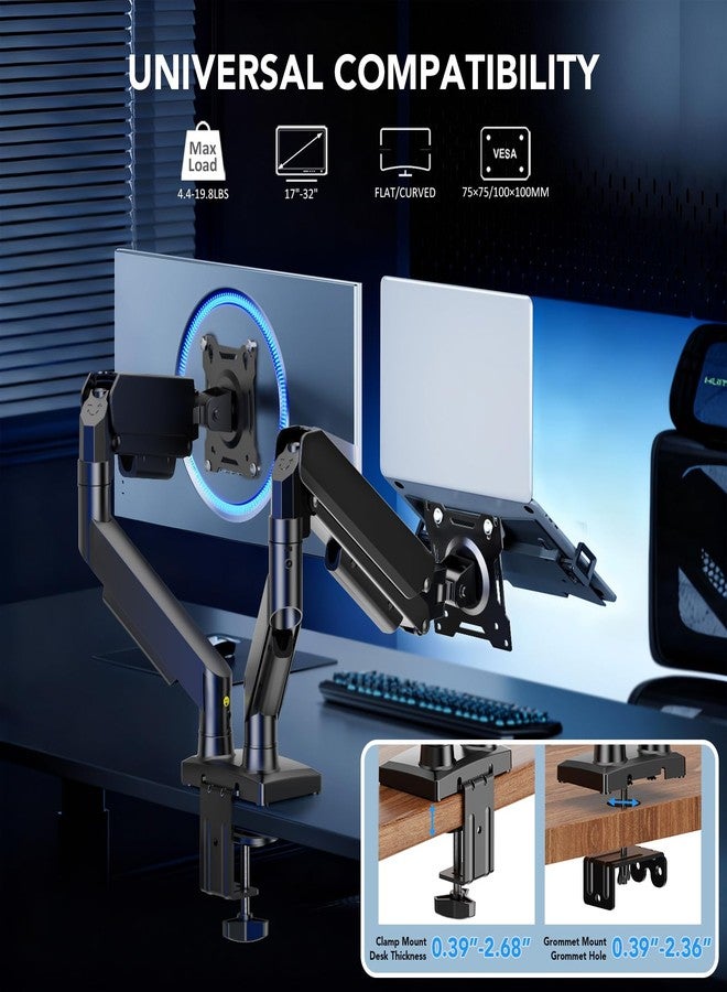 AX WABER Dual Monitor Stand, Adjustable Monitor Desk Mount for 17″-32″ Computer Screens, Full Motion VESA 75x75/100x100 with C-Clamp & Grommet Aluminum Base, Each Arm Holds 4.4 to 20 lbs AX09DB201 - Image 2
