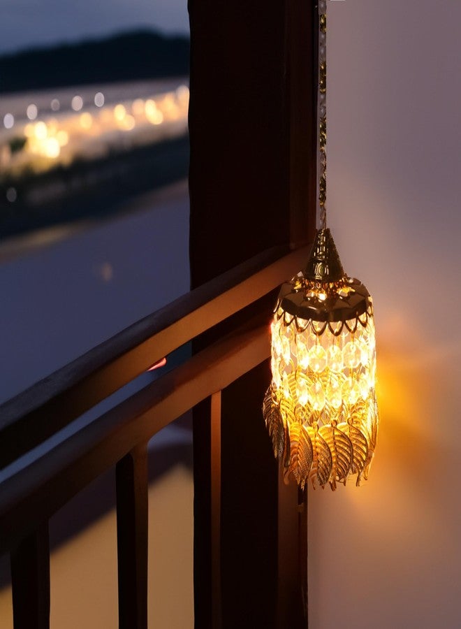 نابيا ثريا معلقة من نابيا، مزودة بإضاءة LED بيضاء دافئة للباب الرئيسي والنافذة، بهيكل ذهبي، للزينة والاحتفالات والحفلات والأماكن الدينية، مثل ديوالي وهولي (زهرة مستديرة صغيرة، عبوة من قطعة واحدة). - Image 3